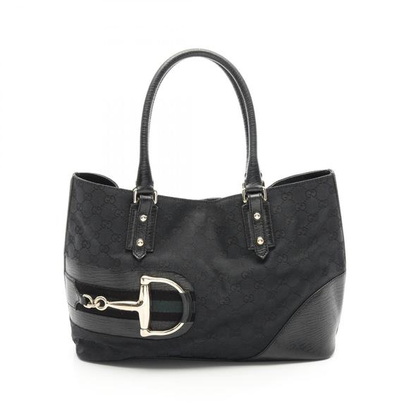 Gucci Leather GG Tote Bag Black Hustler Canvas Bit - Picture 1 of 7